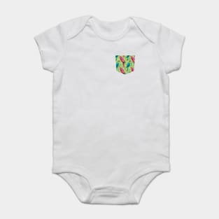 Pocket- watercolor tropical palms parrots Baby Bodysuit